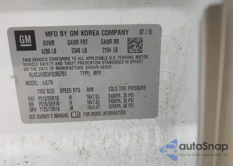 2015 Buick Encore from USA, damaged, VIN KL4CJASB3FB265761